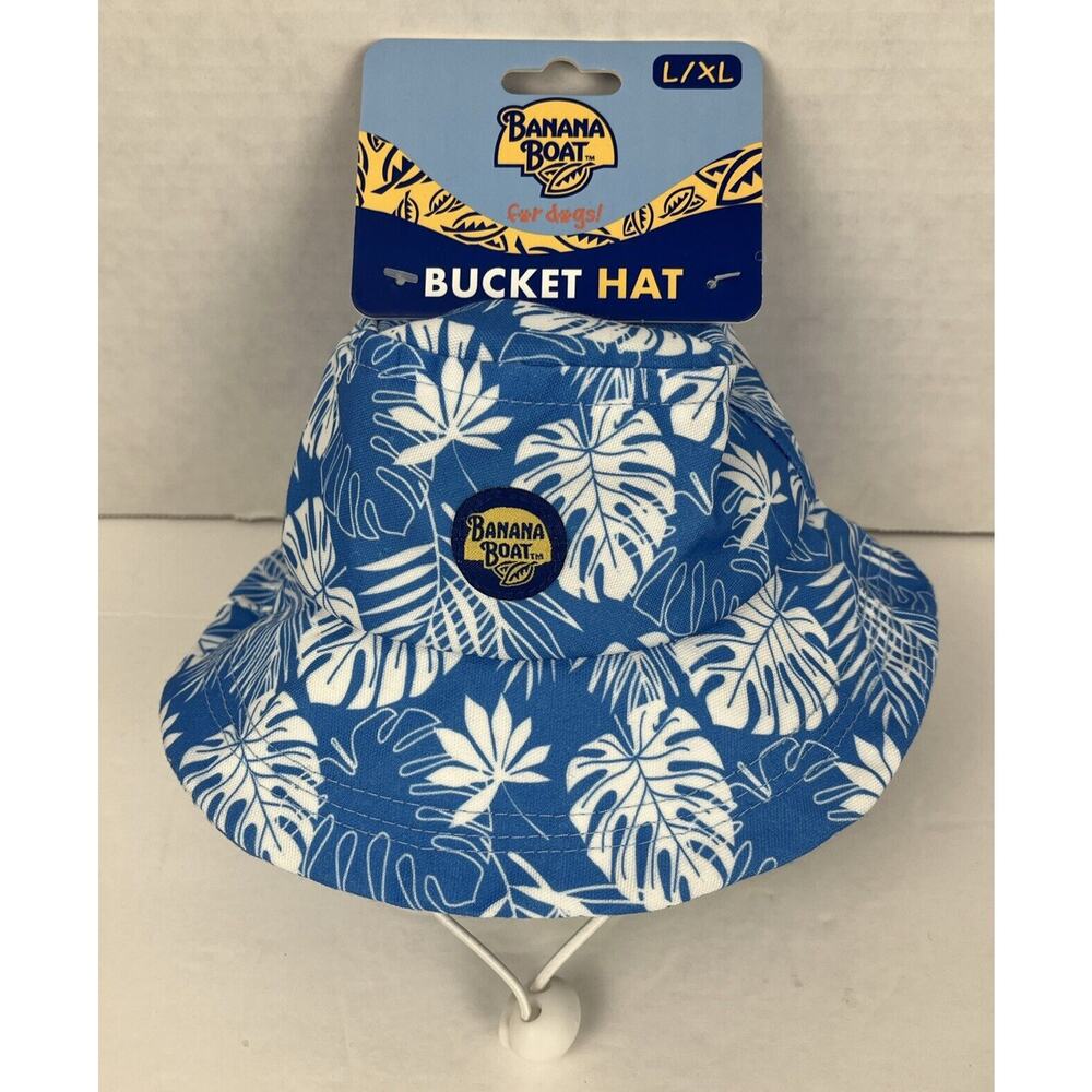 Banana Boat Dogs Bucket Hat W Drawstring L/XL 12-16 In Blue White 198869